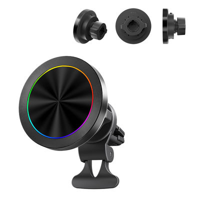 comprar Car Magsafe montaje de aleación de aluminio textura cargador inalámbrico con pantalla de luz RGB y operación de una mano para automóviles online manufacture