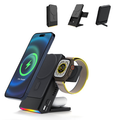 Cargador inalámbrico del iPhone extraíble Banco de energía oculto Cargador inalámbrico 3 en 1