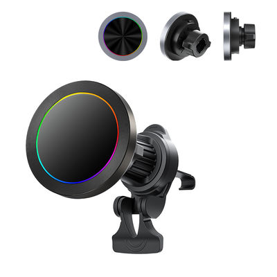 Soporte para teléfono de coche con efecto de luz RGB de textura de aleación de aluminio ajustable, cargador inalámbrico de carga rápida para iPhone, inalámbrico