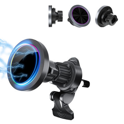 Soporte de carga inalámbrica para teléfono de coche, textura de aleación de aluminio, efecto de luz RGB, carga rápida ajustable, operación con una mano