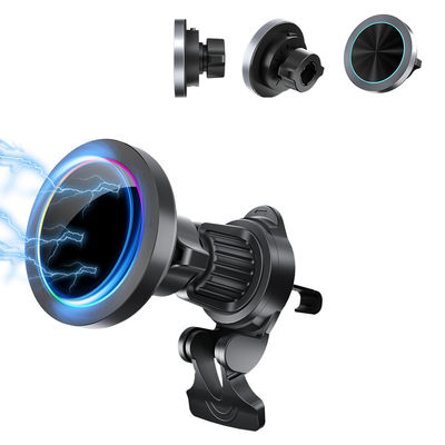 Soporte inalámbrico para teléfono de coche con carga rápida, textura de aleación de aluminio y efecto de luz RGB ajustable para operación con una sola mano